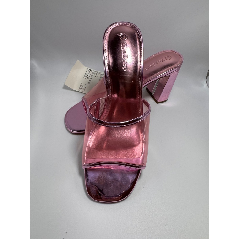 The Drop Avery Metallic Pink Transparent Strap Block Heel Mules Womens 6.5 NWOT